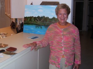...knitting (my lovely mother-in-law, Fran Jacobs, in sweater I made)